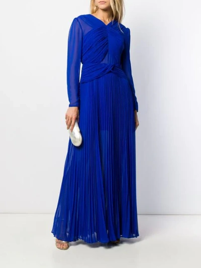 Shop Self-portrait Pleated Maxi Dress In Blue
