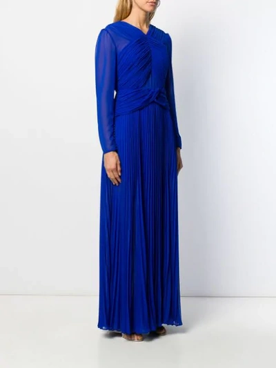 Shop Self-portrait Pleated Maxi Dress In Blue