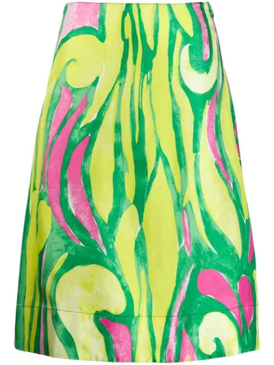 Shop Marni Abstract Print Silk Skirt In Green