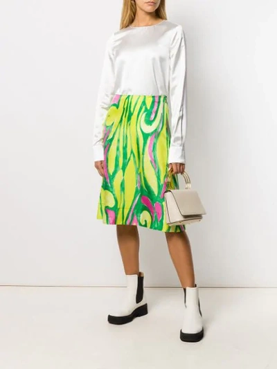 Shop Marni Abstract Print Silk Skirt In Green