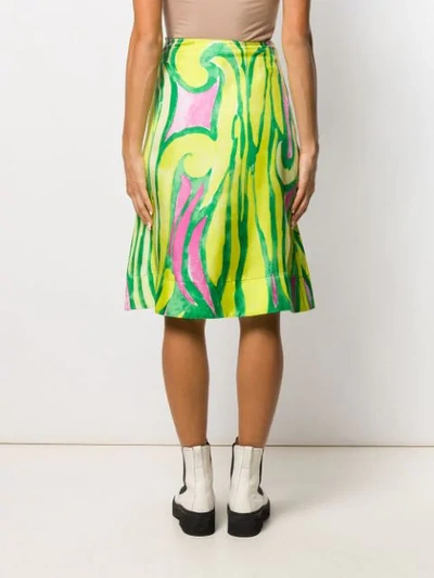 Shop Marni Abstract Print Silk Skirt In Green