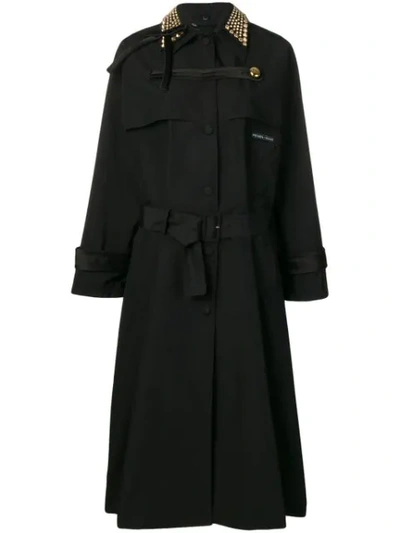 Shop Prada Studded Collar Trench Coat In Black