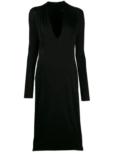 Shop Versace Ruched Detail Dress In Black