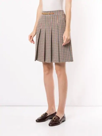 Shop Tory Burch Pleated Gingham Skirt In Brown