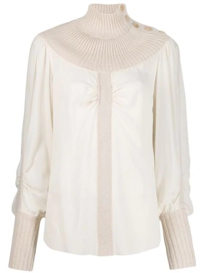 Shop Chloé Turtleneck Dual-fabric Jumper In White