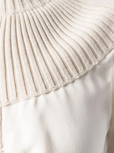 Shop Chloé Turtleneck Dual-fabric Jumper In White