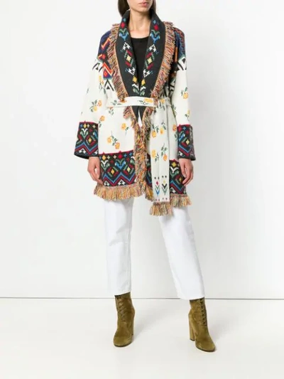 Shop Alanui Belted Intarsia Cardigan In White