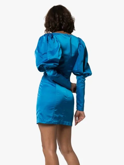 Shop Rotate Birger Christensen Puffed Shoulder Mini-dress In Blue