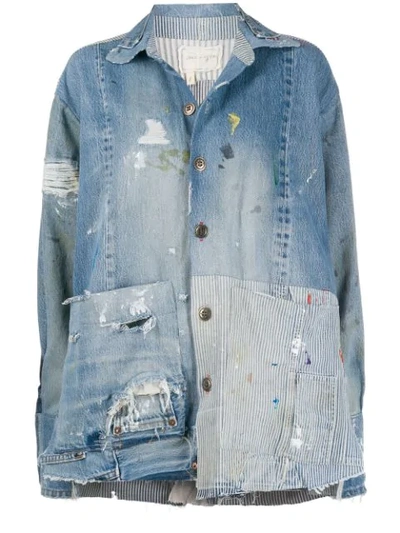 Shop Greg Lauren Boxy Studio Jacket In Blue