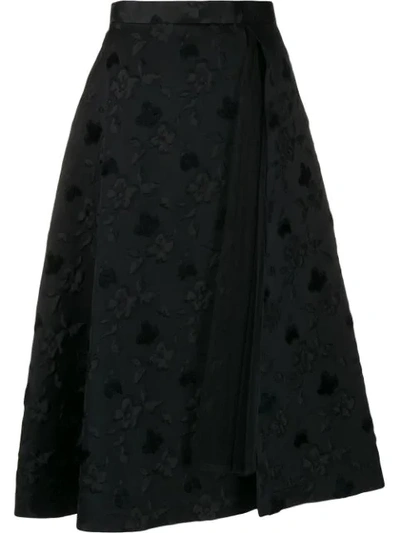 Shop Comme Des Garçons Floral Jacquard Midi Skirt In Black