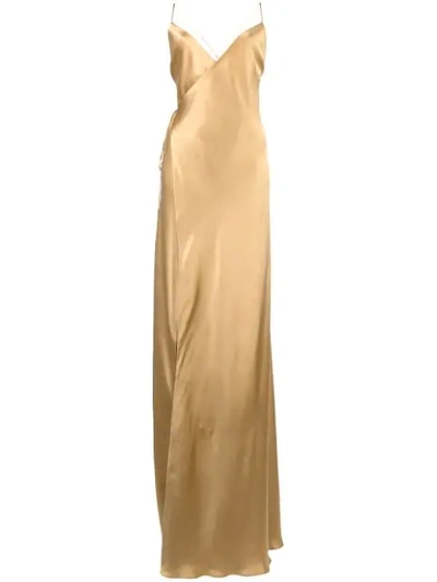 Shop Michelle Mason Strappy Wrap Gown In Gold