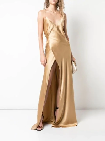 Michelle Mason Strappy Wrap Gown In Gold