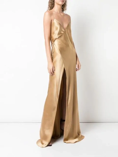 Michelle Mason Strappy Wrap Gown In Gold