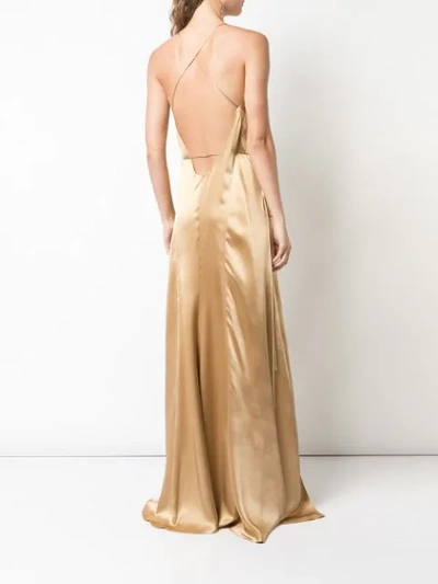 Michelle Mason Strappy Wrap Gown In Gold