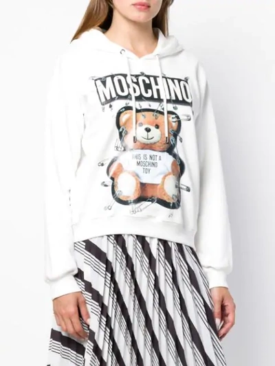 Shop Moschino Teddy Bear Hoodie In White