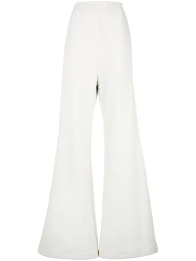 Shop Mm6 Maison Margiela Ribbed Wide Leg Trousers - White