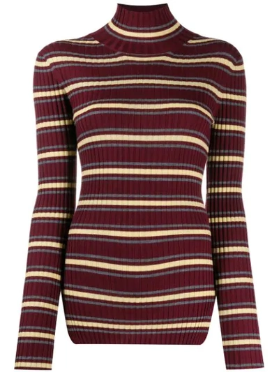 Shop Plan C Striped Turtleneck Sweater In Red