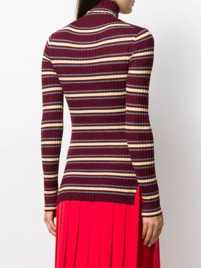 Shop Plan C Striped Turtleneck Sweater In Red