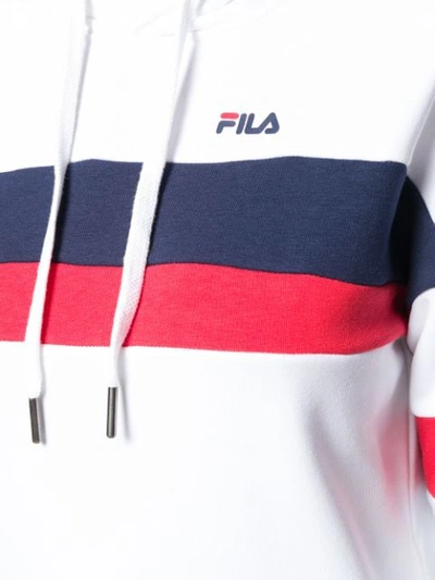 Shop Fila Striped Logo Print Hoodie In White