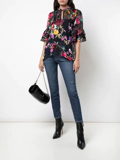 Shop Alice And Olivia Julius Floral Print Blouse In Black