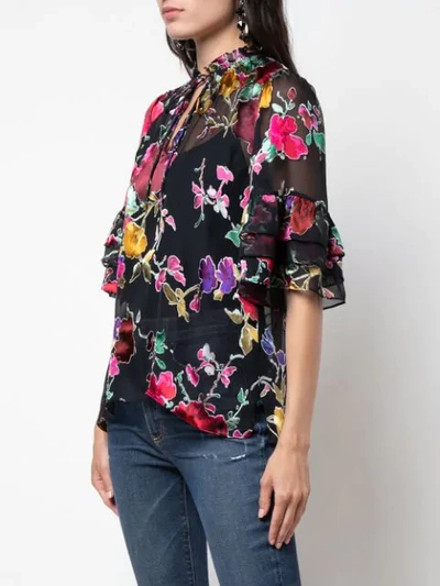Shop Alice And Olivia Julius Floral Print Blouse In Black