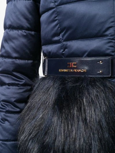 Shop Elisabetta Franchi Faux Fur Trim Padded Jacket In 805 Blu