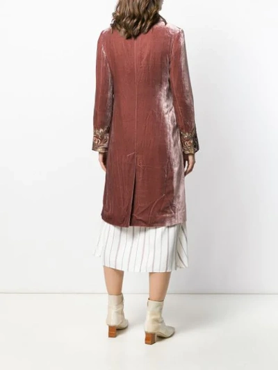 Shop Etro Velvet Button Coat In Pink