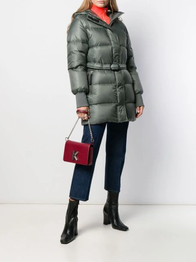 Shop Kenzo Belted Puffer Parka In Green