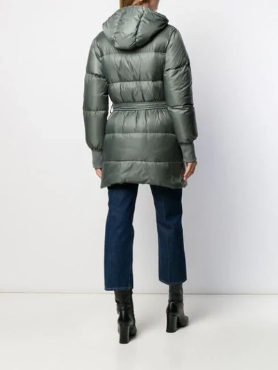 Shop Kenzo Belted Puffer Parka In Green