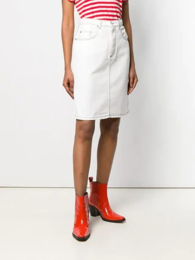 Shop Msgm Short Denim Skirt In White