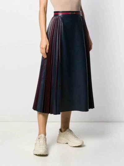 Shop Gucci Gg Leather Midi Skirt In Blue