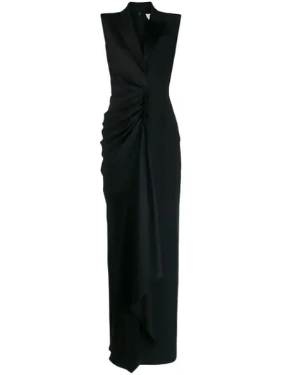 Shop Alexander Mcqueen Peaked Lapels Gathered Gown In Black