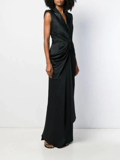 Shop Alexander Mcqueen Peaked Lapels Gathered Gown In Black
