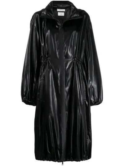 Shop Bottega Veneta Hooded Soft Shell Fabric Coat In Black