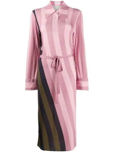 Jw Anderson Belted Striped Crepe De Chine Maxi Dress In Pink