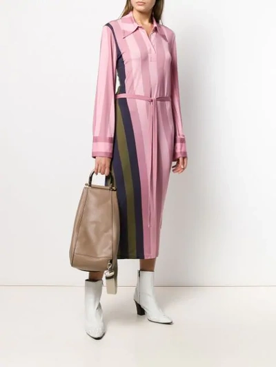 Jw Anderson Belted Striped Crepe De Chine Maxi Dress In Pink