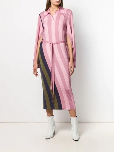 Jw Anderson Belted Striped Crepe De Chine Maxi Dress In Pink
