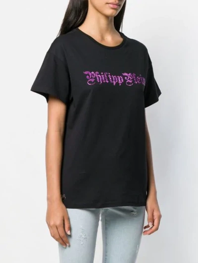 Shop Philipp Plein Rhinestone Logo T-shirt In Black