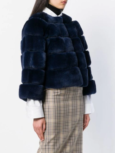 Shop Liska Fur Fitted Jacket In Blue