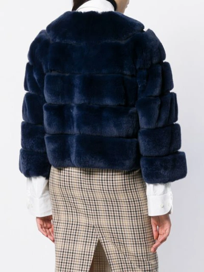 Shop Liska Fur Fitted Jacket In Blue