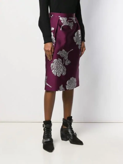 Shop Alexander Mcqueen Floral Jacquard Pencil Skirt In Purple