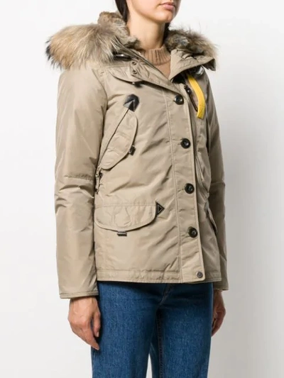 Shop Parajumpers Fur Trim Hooded Jacket In Neutrals