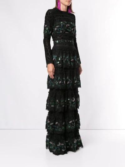 Shop Costarellos Sequin Embroidery Tiered Gown In Black