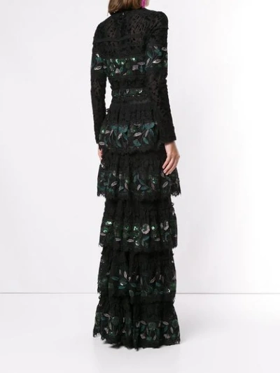 Shop Costarellos Sequin Embroidery Tiered Gown In Black