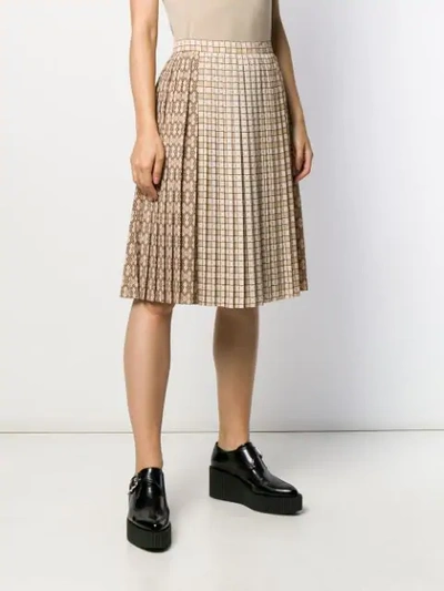 Shop Burberry Pleated Midi Skirt In Neutrals