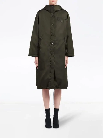 Shop Prada Gabardine Puffer Coat In Green