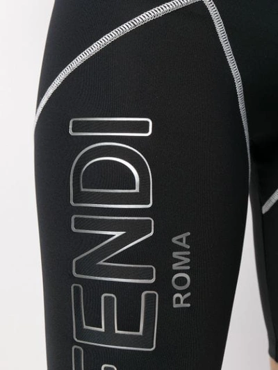Shop Fendi Logo Print Fitted Shorts In Black