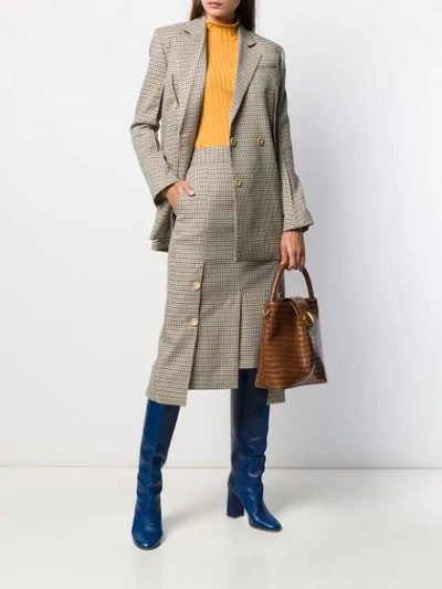 Shop Eudon Choi Checked Asymmetric Pencil Skirt In Neutrals