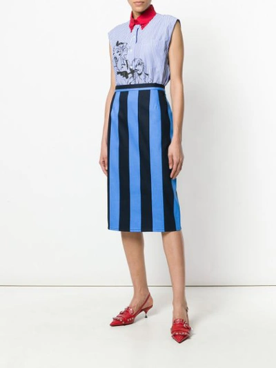 Shop Prada Striped Pencil Skirt In Blue