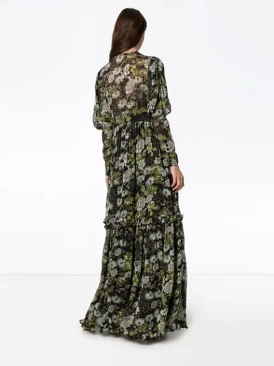 Shop Bytimo Floral Print Long Sleeves Tiered Maxi Dress In Multicoloured